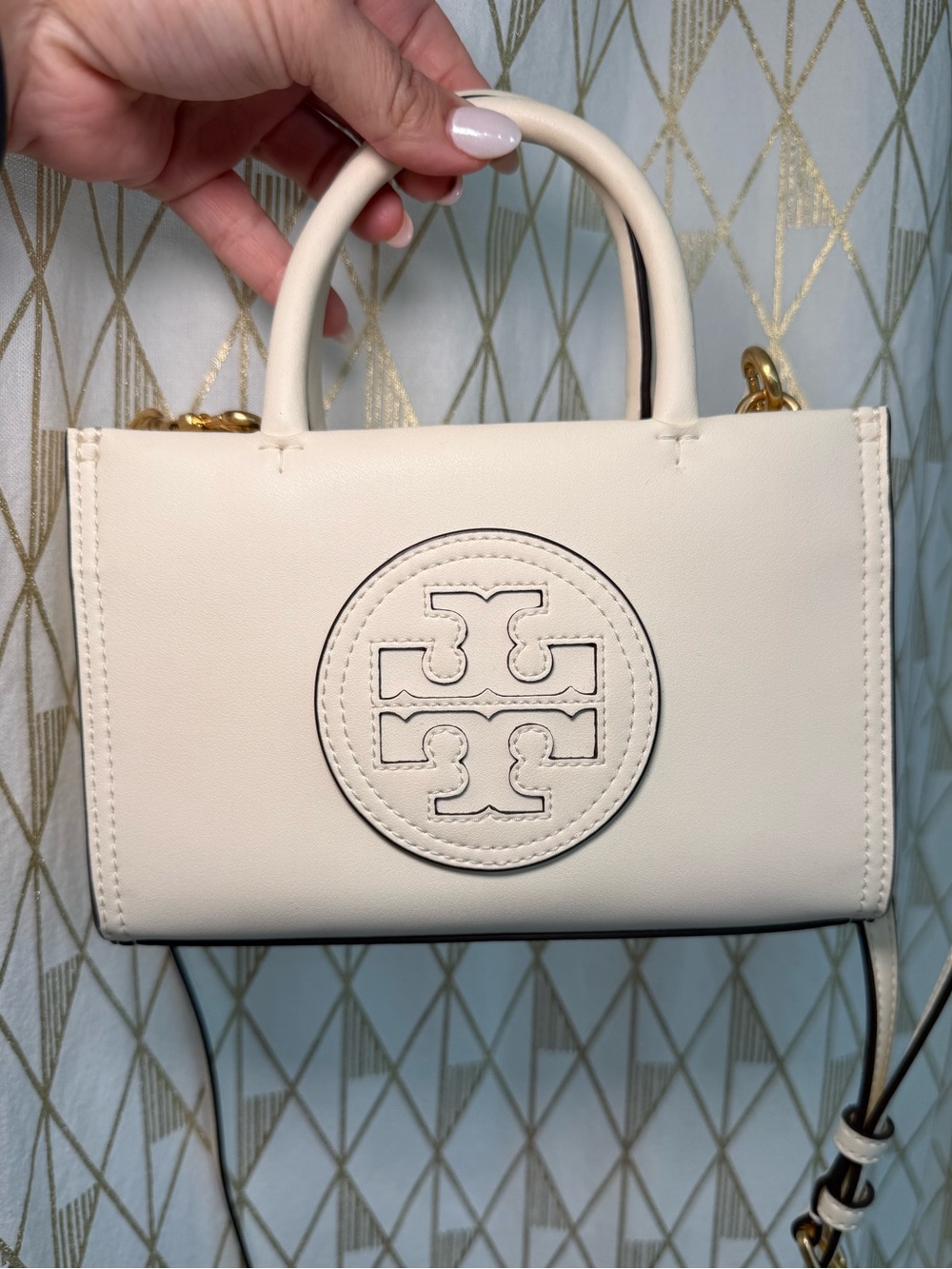 Tory Burch Ivory Mini Robinson Top-Handle Bag with Logo Tote Shoulder Handbag